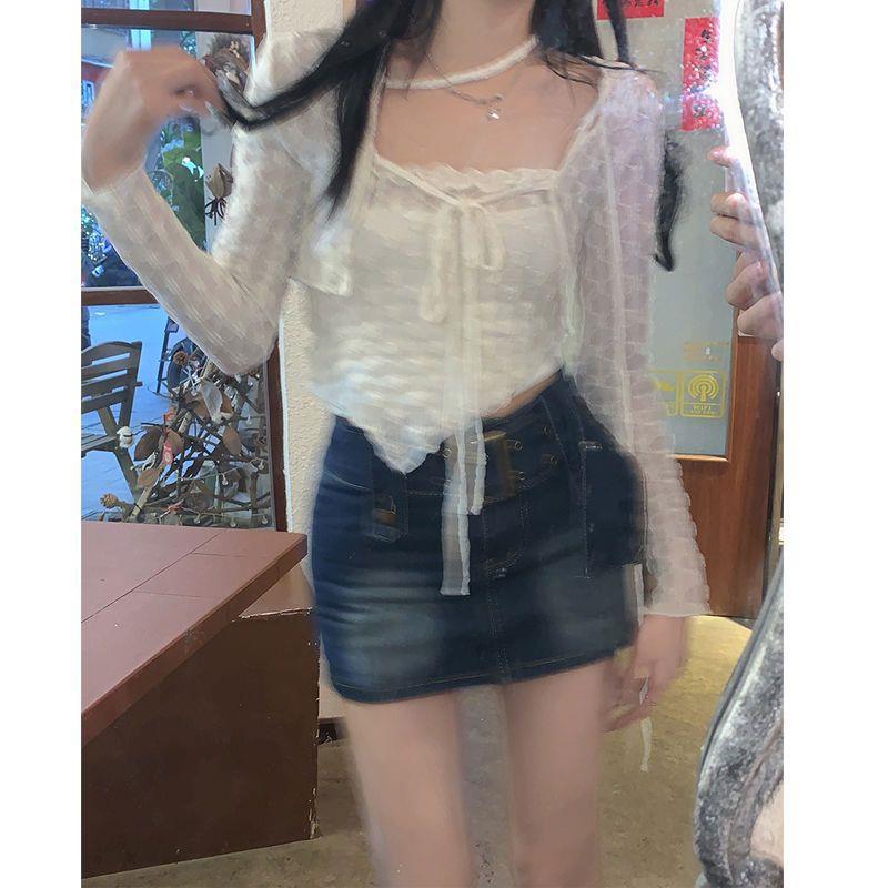 Pure Desire Wind Sweet Spicy Lace Suit Women'S Spring Condole Top Shawl Blouse Fashion Two-Piece Set - Image 3